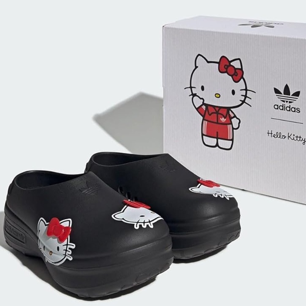 adidas Hello Kitty Black Clog Mules with Red Bow Accents